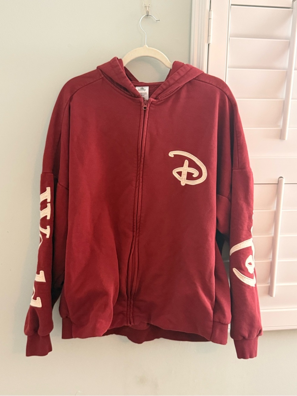 Disney Maroon Full-Zip Hoodie with Branded Tag